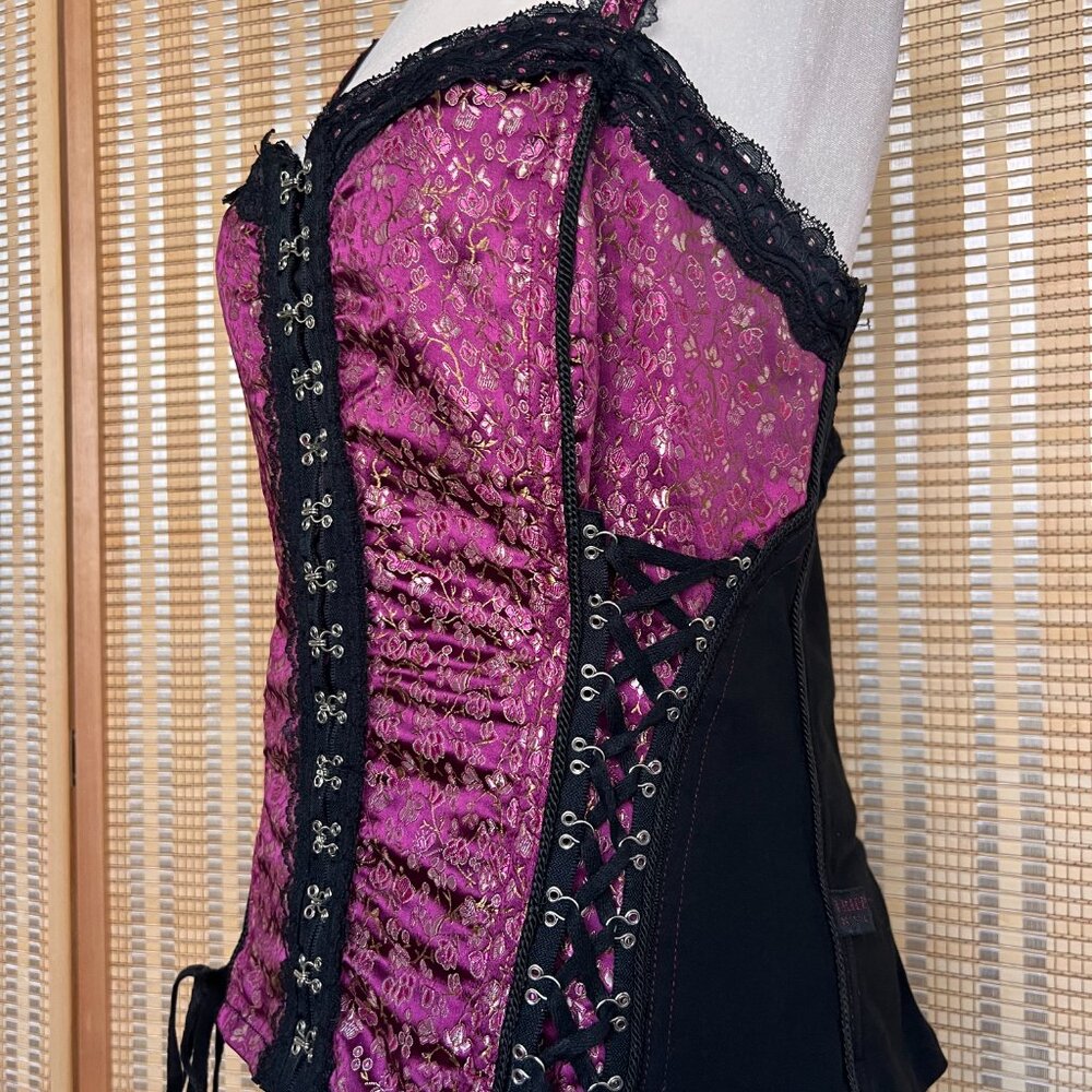 Tripp NYC Pink and Black Lace-Up Corset Top - Picture 2 of 6